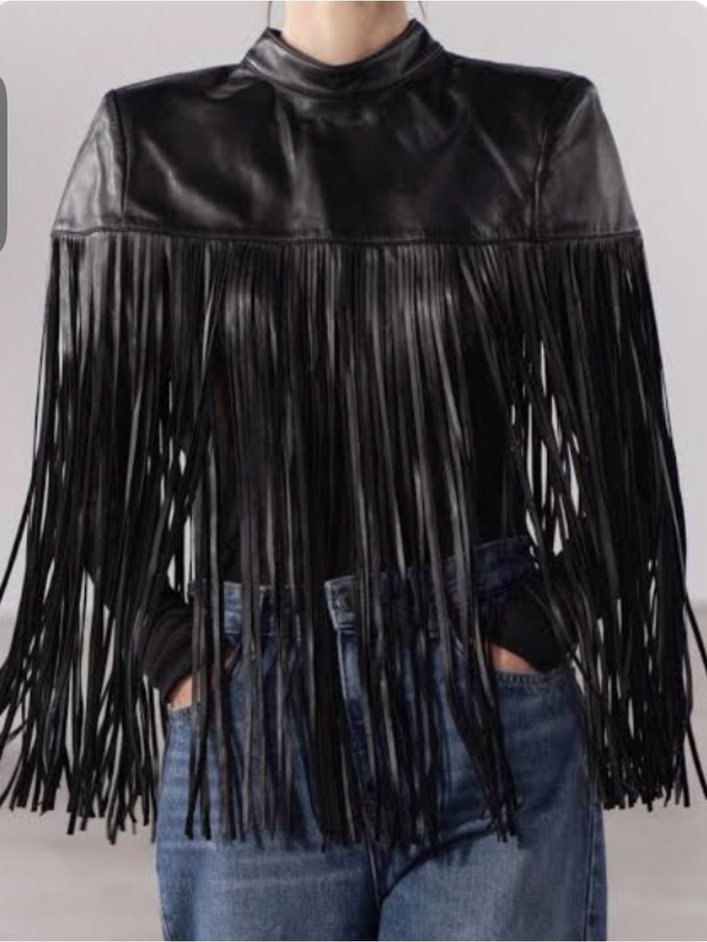 Hard to find 100% real Leather Fringe Jacket/Cape - Zara size M/L